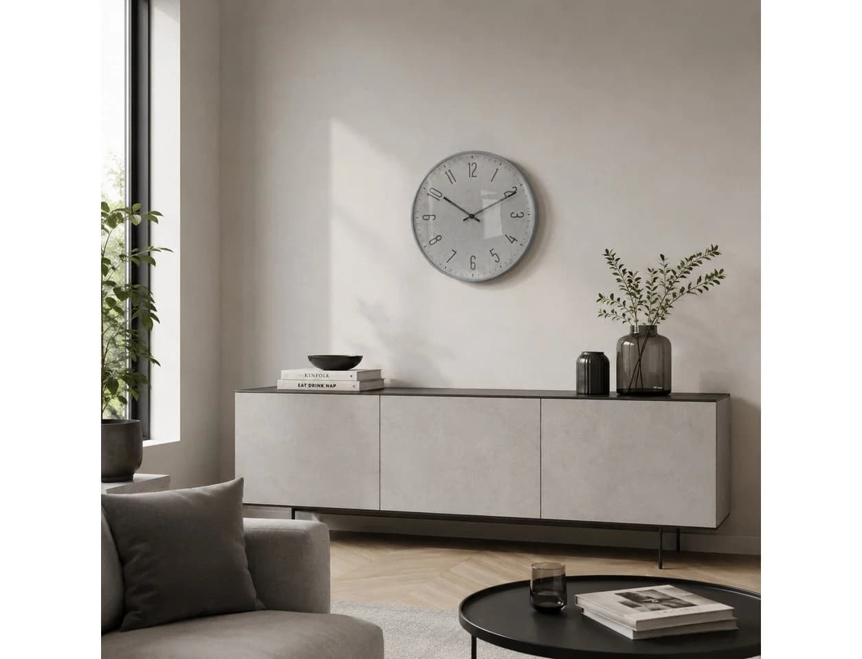 K&L WALL ART Glas-Wanduhr Industrial Grau