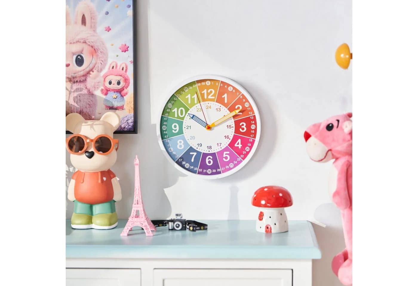 K&L Wall Art Wanduhr Kinderuhr Regenbogen Lernzifferblatt