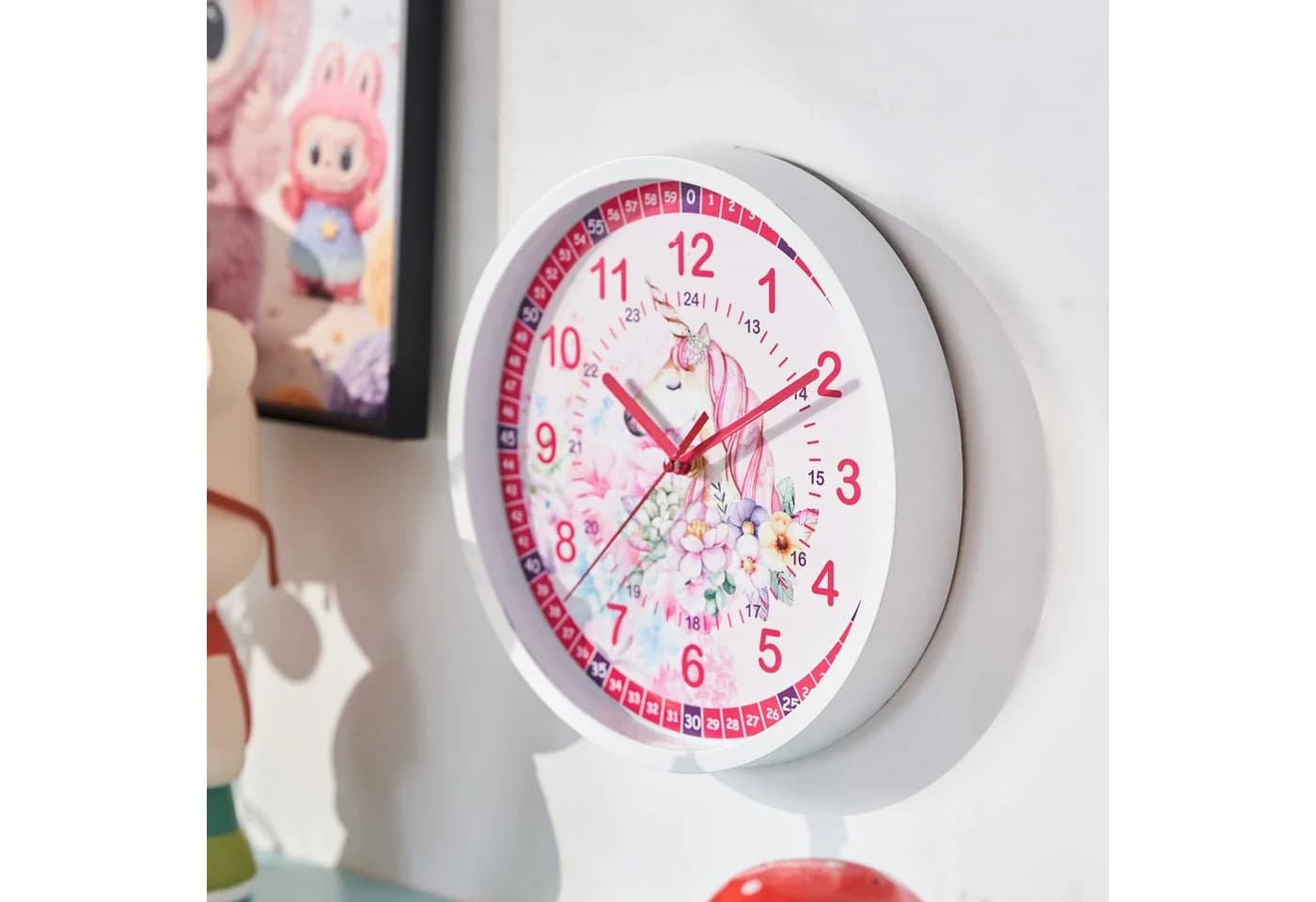 K&L Wall Art Wanduhr Geschenke-Set Mädchen Rosa Einhorn Armbanduhr Lernuhr Mäppchen - Bild 3