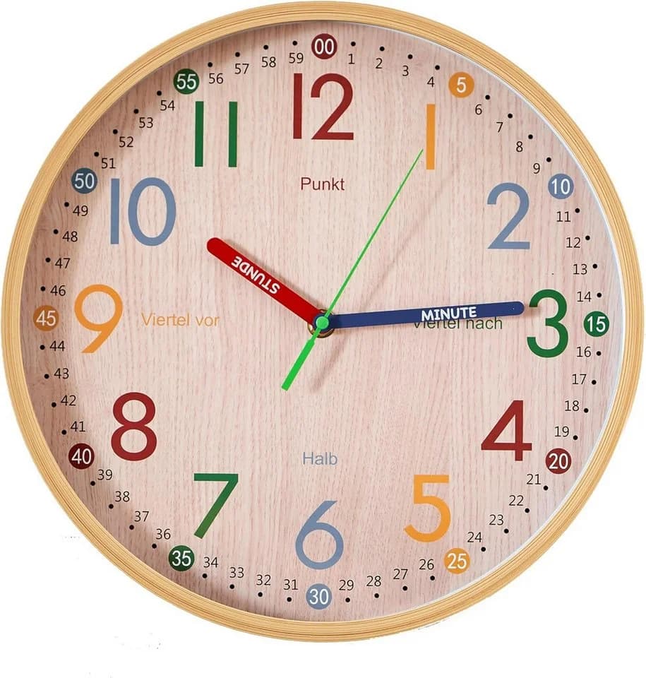 K&L Wall Art Kinderwanduhr Bunt Lautlos Holzoptik - Bild 2