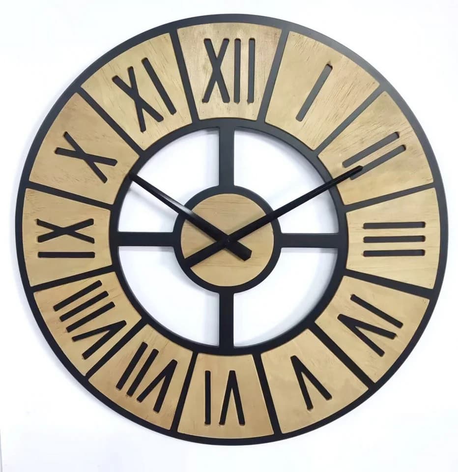K&L Wall Art Wanduhr MDF Holzuhr übergroße Vintage Uhr Holzoptik Landhaus Wanddeko