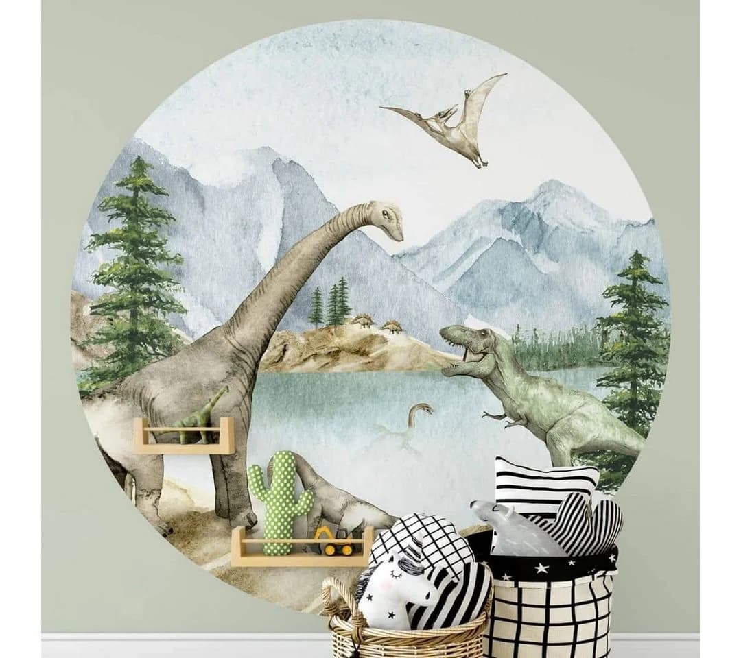 K&L Wall Art Vliestapete Rund Dinosaurier Kinderzimmer Bunt - Bild 2