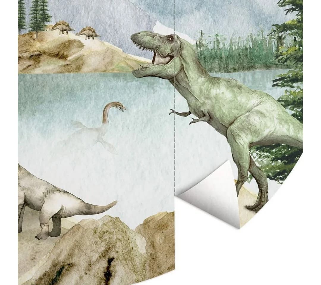 K&L Wall Art Vliestapete Rund Dinosaurier Kinderzimmer Bunt - Bild 3