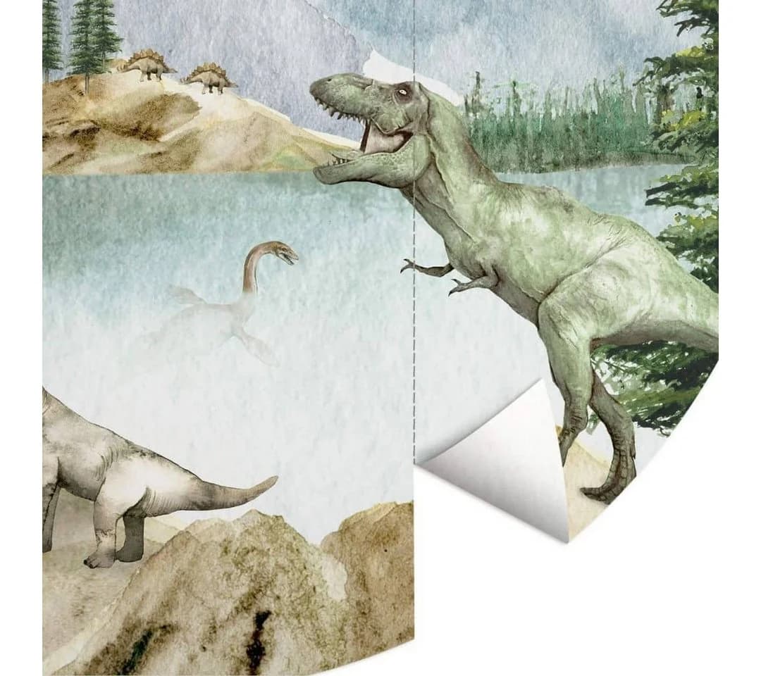 K&L Wall Art Vliestapete Rund Dinosaurier Kinderzimmer Bunt - Bild 4