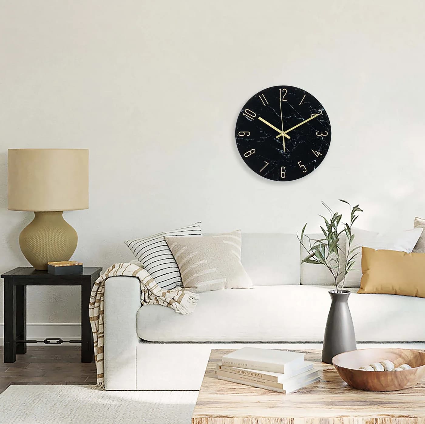 K&L Wall Art Wanduhr Steinoptik Glas Grau-Schwarz