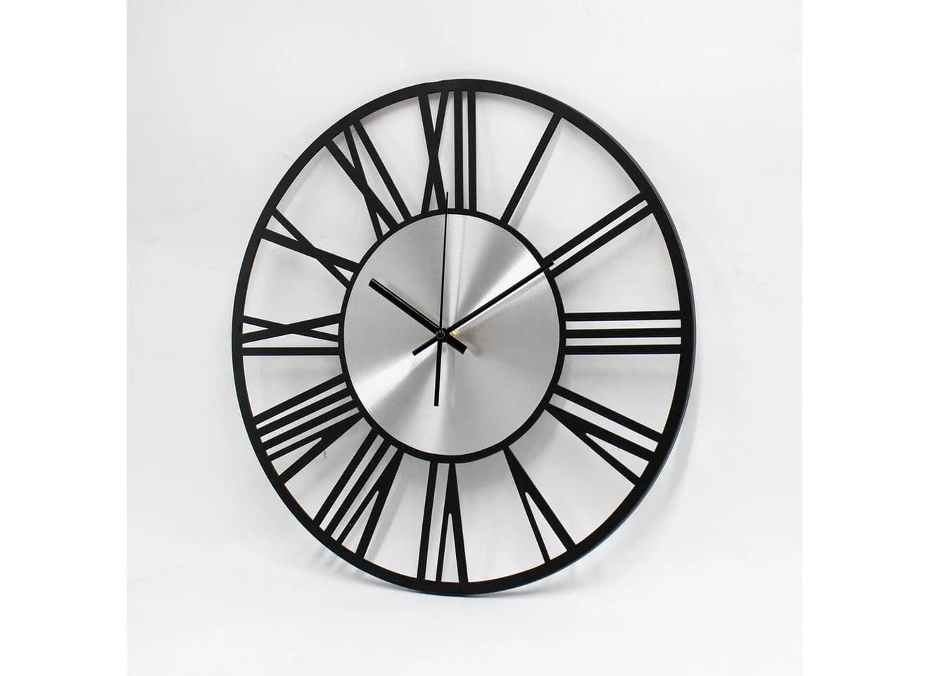 K&L Wall Art Wanduhr Industriell Silber Metall Leise Quarzuhr