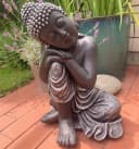 K&L Wall Art Buddhafigur Zen Deko Kunststein Schwarz Grau Silber Bild 1