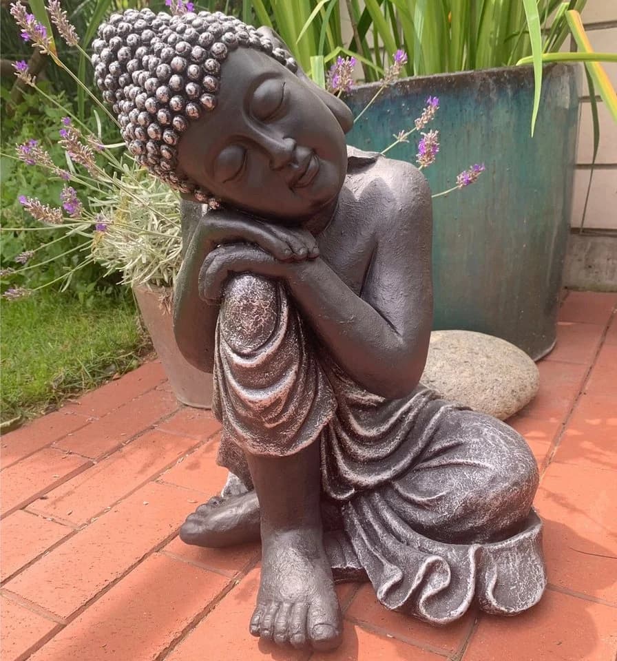 K&L Wall Art Buddhafigur Zen Deko Kunststein Schwarz Grau Silber