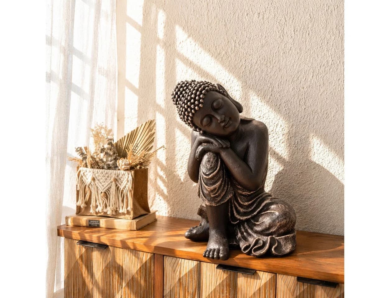 K&L Wall Art Buddhafigur Zen Deko Kunststein Schwarz Grau Silber - Bild 2