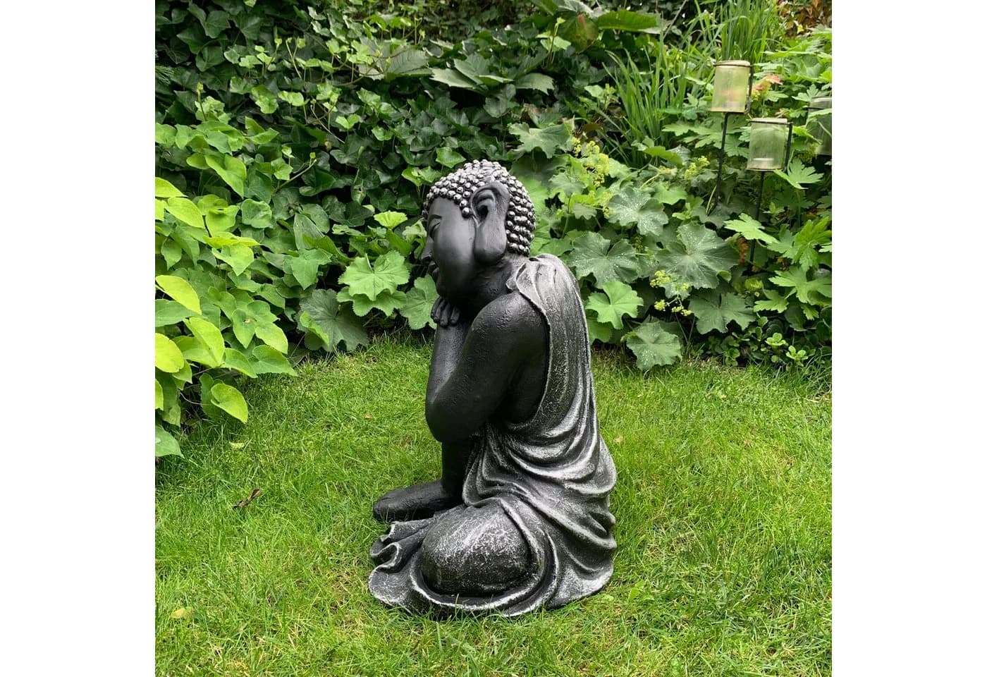 K&L Wall Art Buddhafigur Zen Deko Kunststein Schwarz Grau Silber - Bild 4