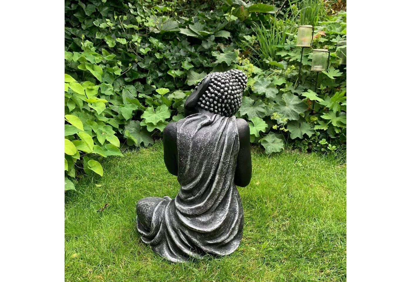 K&L Wall Art Buddhafigur Zen Deko Kunststein Schwarz Grau Silber - Bild 5