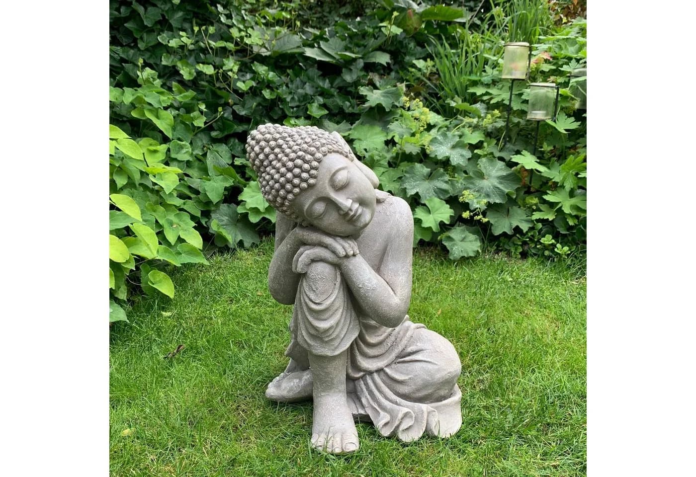 K&L Wall Art Buddhafigur Feng Shui Zen Deko Grau Silber Kunststein