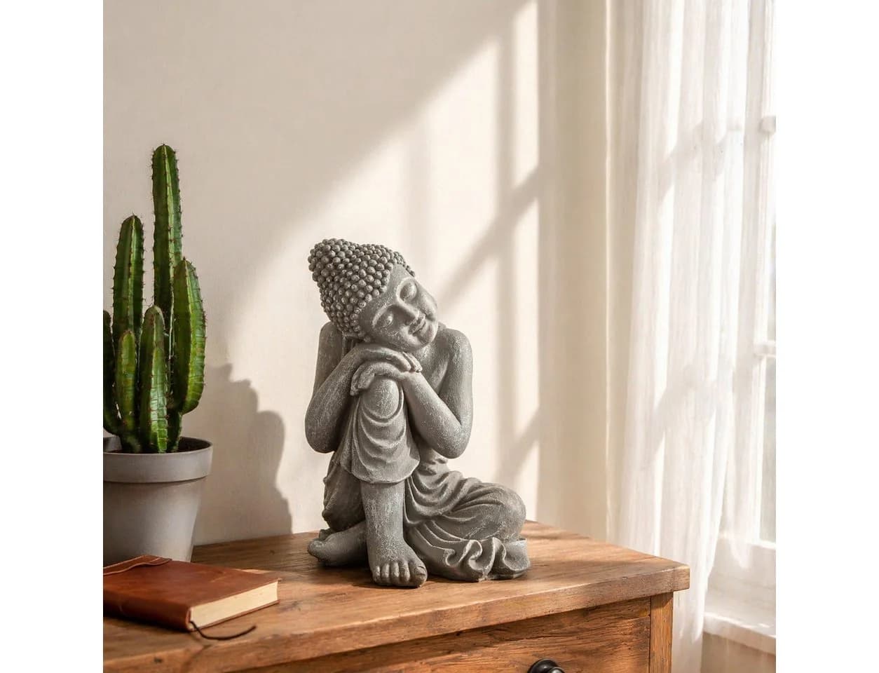 K&L Wall Art Buddhafigur Feng Shui Zen Deko Grau Silber Kunststein - Bild 2