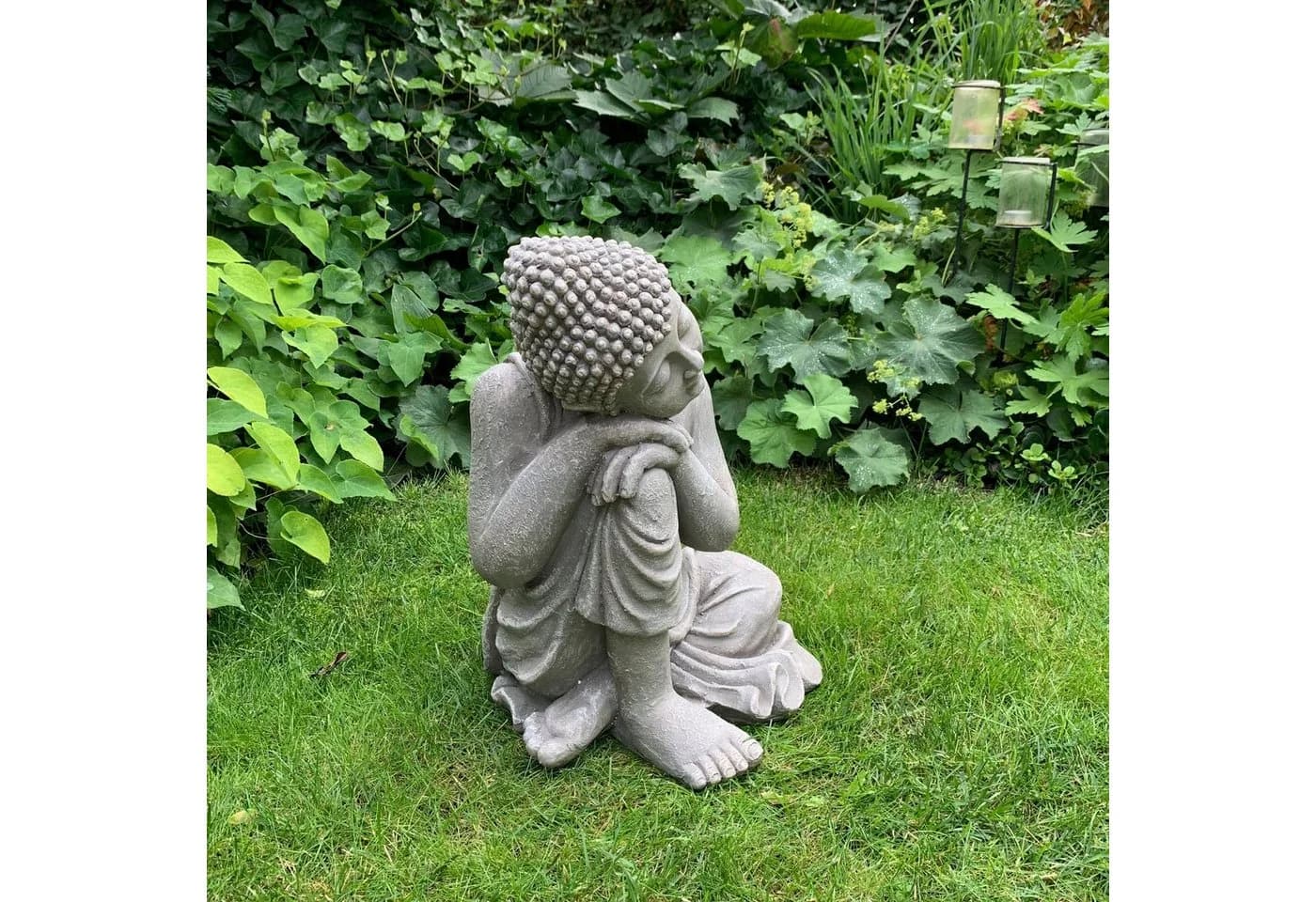 K&L Wall Art Buddhafigur Feng Shui Zen Deko Grau Silber Kunststein - Bild 3