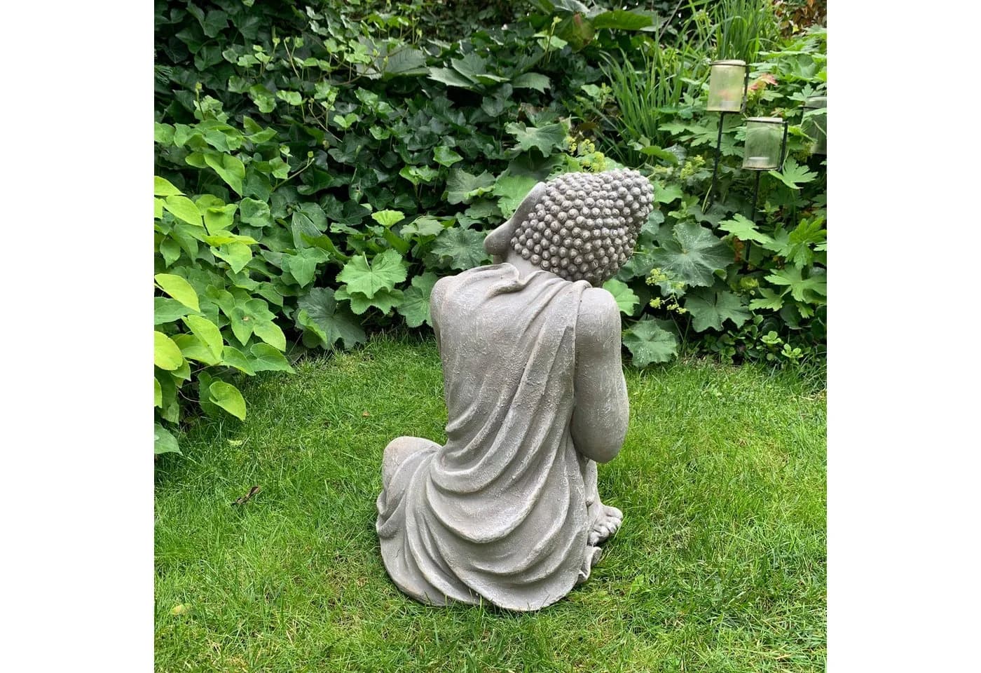 K&L Wall Art Buddhafigur Feng Shui Zen Deko Grau Silber Kunststein - Bild 4