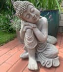 K&L Wall Art Buddhafigur Feng Shui Zen Deko Grau Silber Kunststein Bild 5