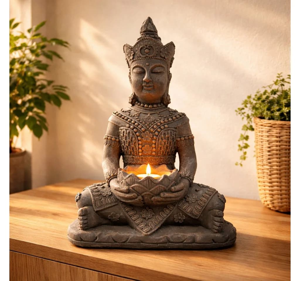 K&L Wall Art Buddhafigur Steinoptik Meditierende Statue Feng Shui Deko - Bild 2