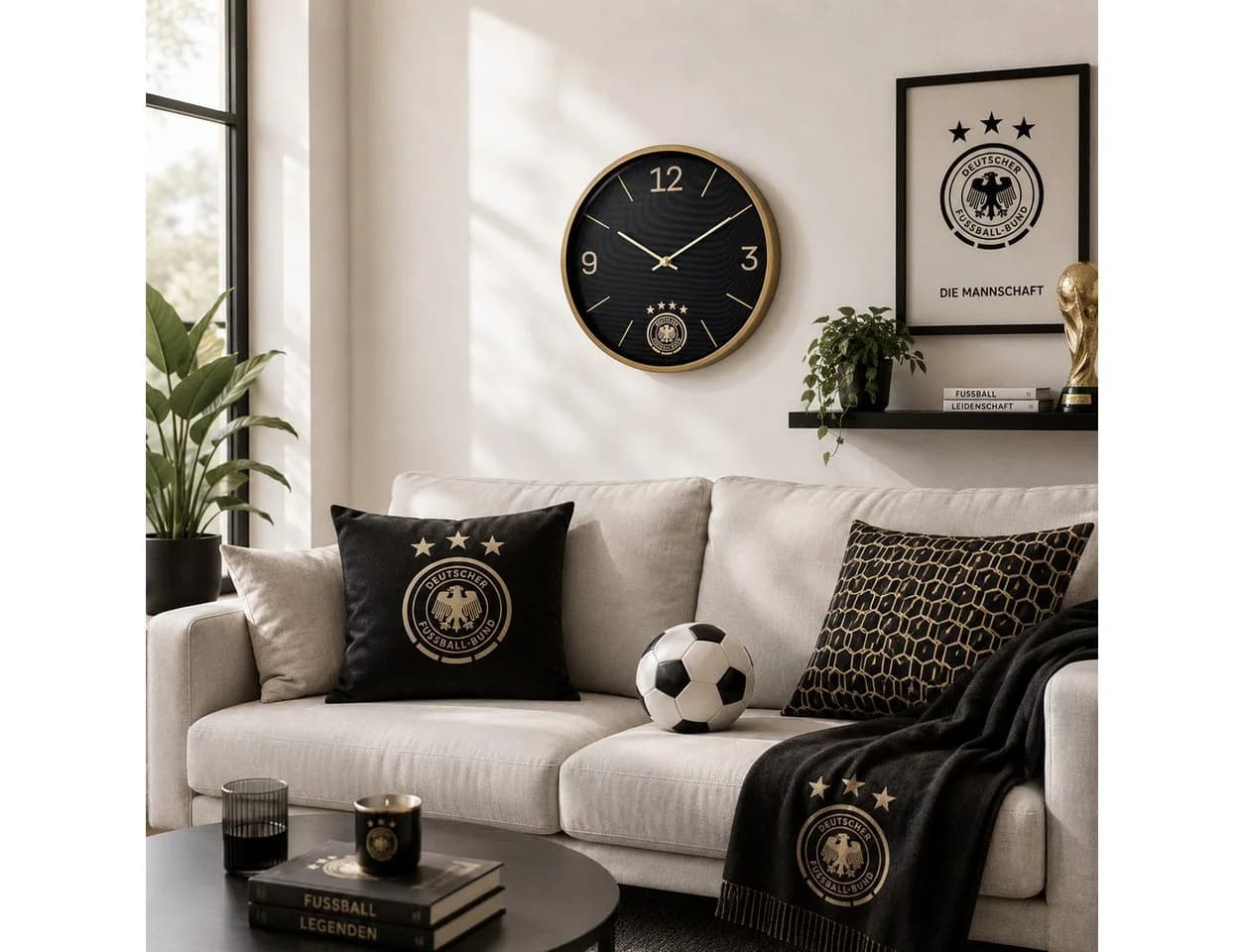 K&L Wall Art DFB Fußball Wanduhr Aluminium Uhr lautlos ohne Tickgeräusche