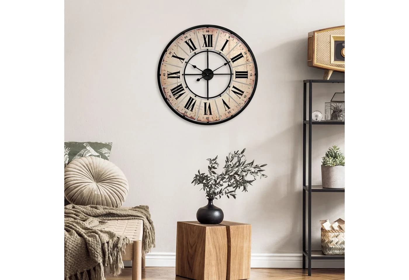 K&L Wall Art XXL Wanduhr Vintage Metall 50cm Braun Schwarz