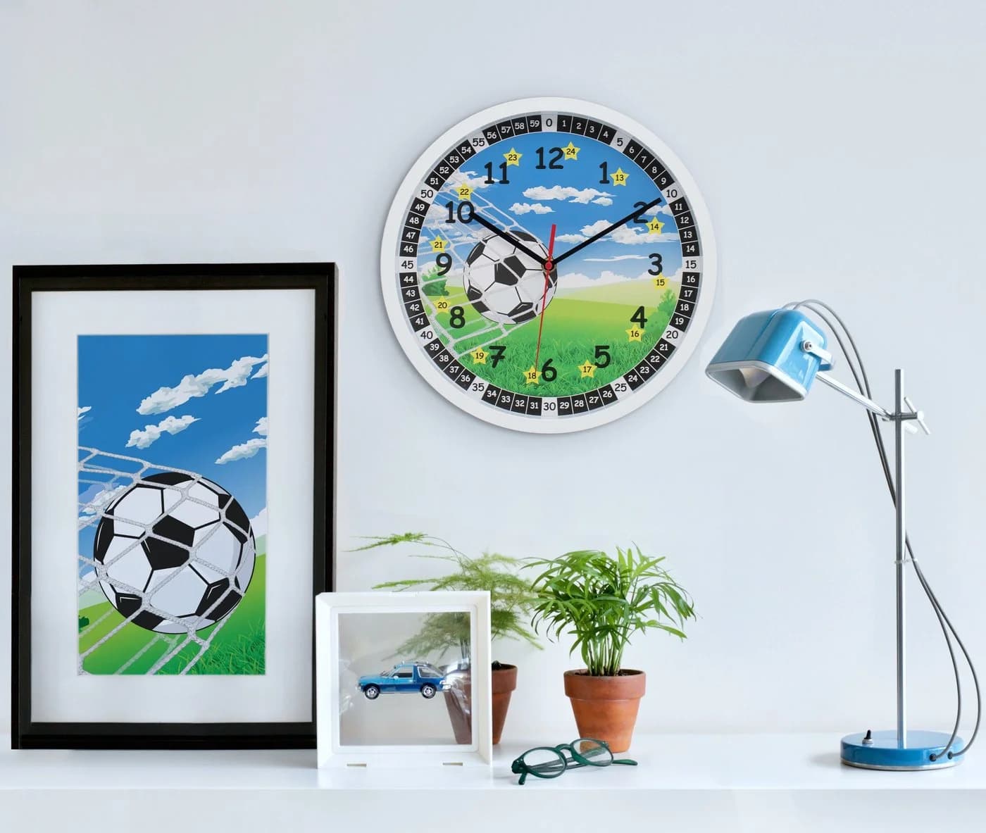 K&L Wall Art Wanduhr Lernuhr Fußball Kinderuhr Bunt