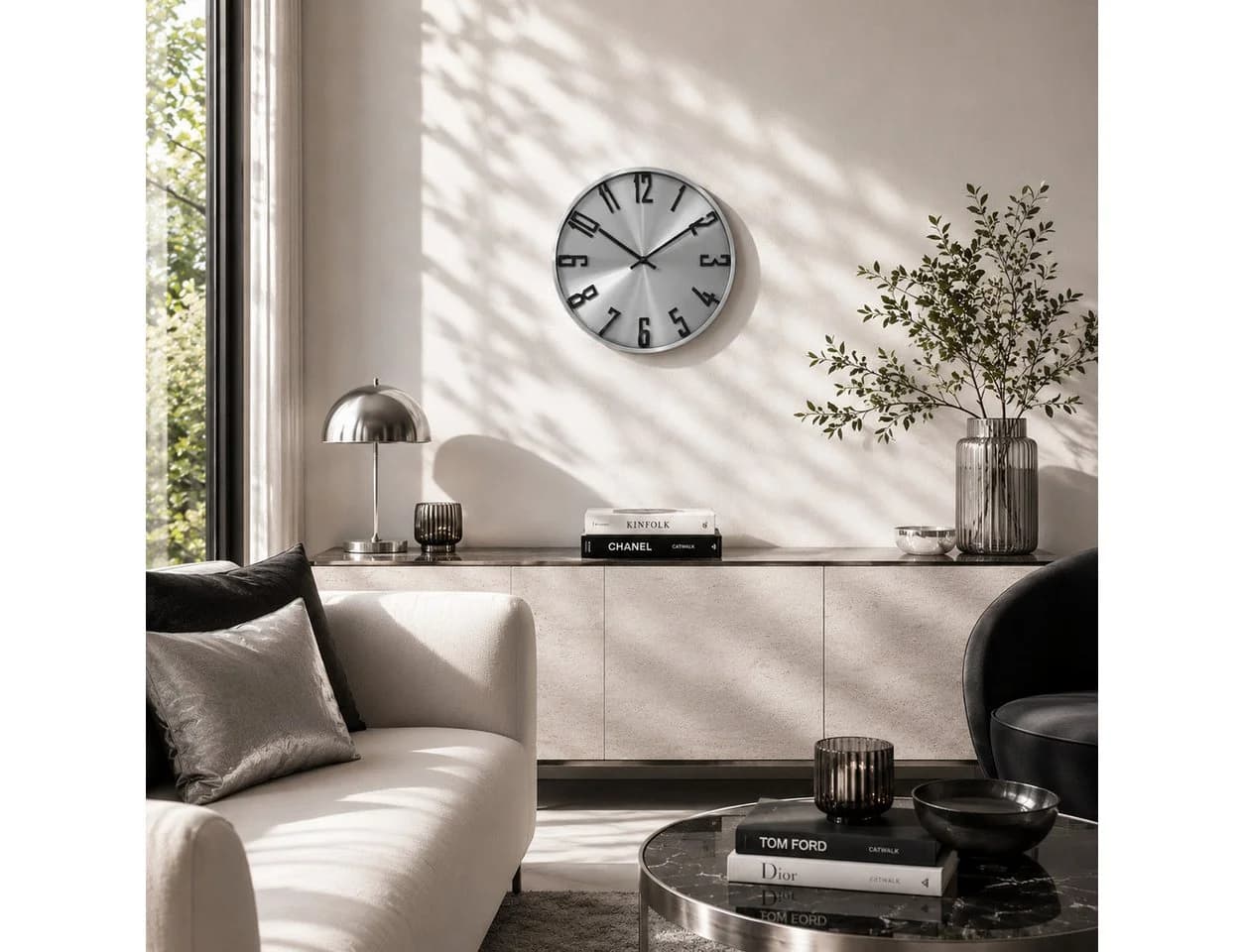 K&L WALL ART Aluminium Wanduhr Modern Silber Schwarz ohne Ticken - Bild 3
