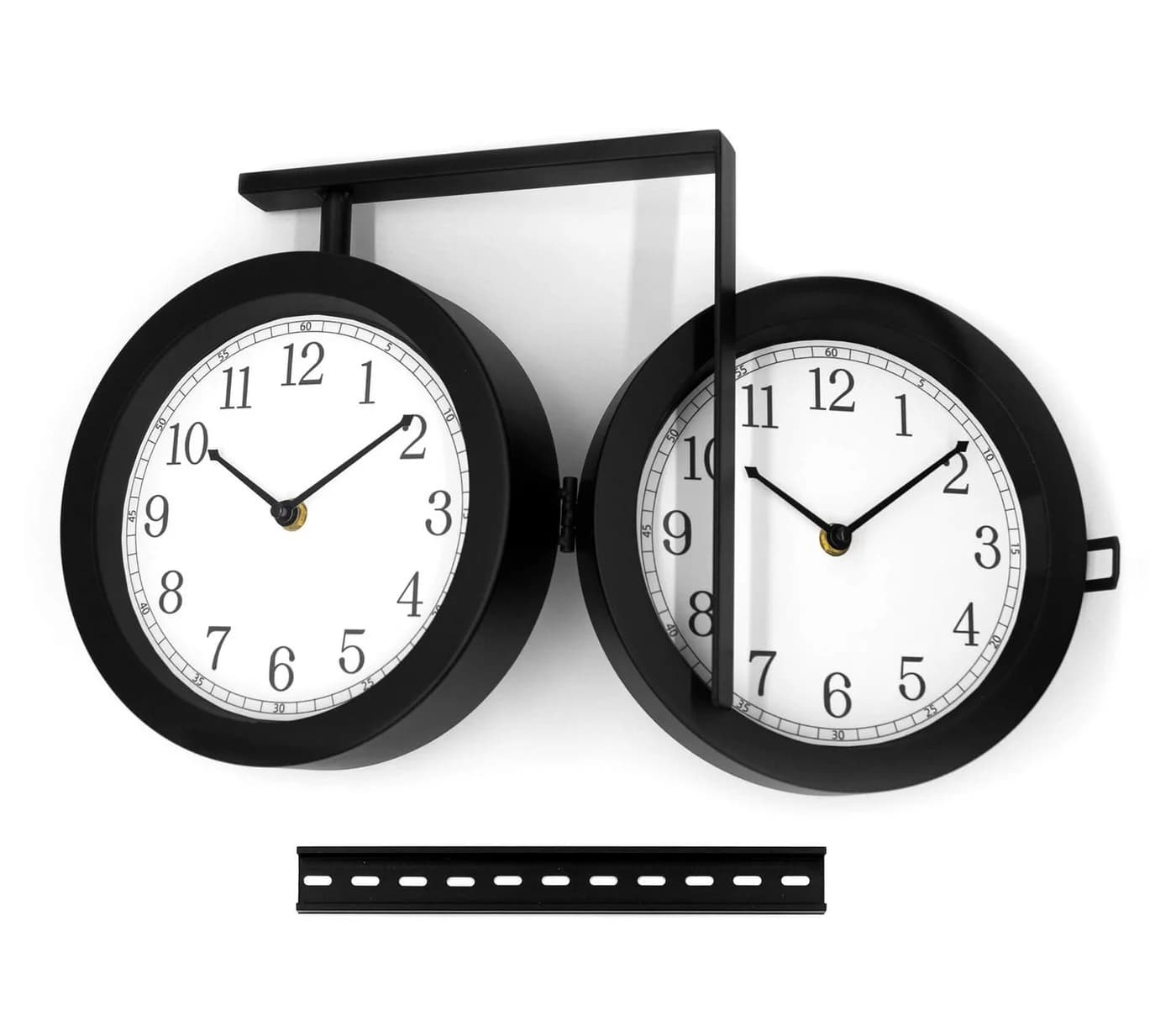 K&L Wall Art Wanduhr Doppelseitig Vintage Bahnhofsuhr Schwarz