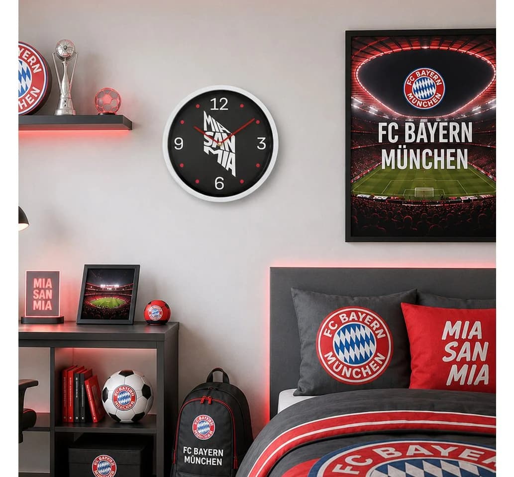 K&L Wall Art FC Bayern München Wanduhr Schwarz-Weiß-Rot