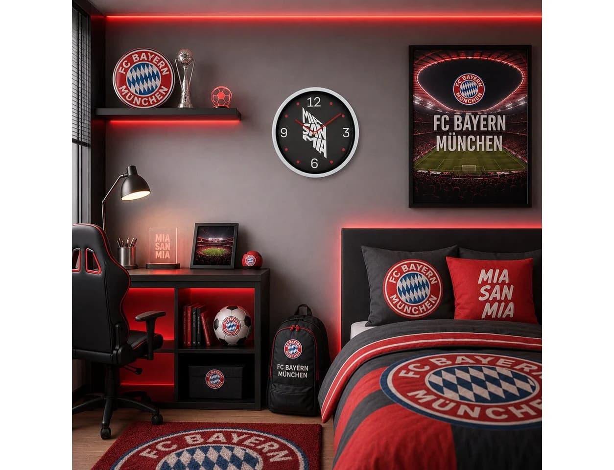 K&L Wall Art FC Bayern München Wanduhr Schwarz-Weiß-Rot - Bild 3