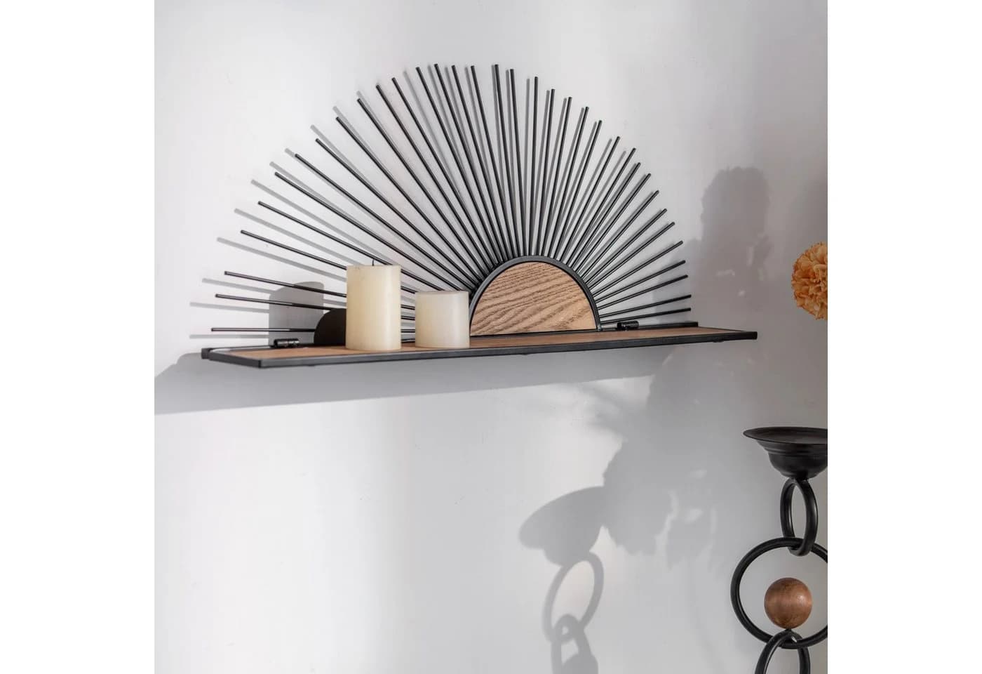 K&L Wall Art Deko-Wandregal Holz Metall Landhaus Vintage Sonne