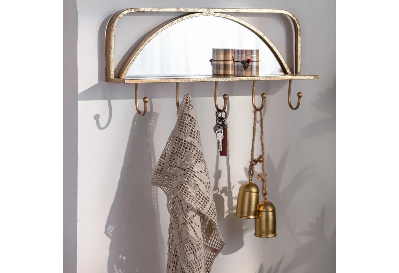 K&L Wall Art Wandspiegel Metall Wandregal Antik Goldoptik Garderobe mit 5 Haken - Bild 2