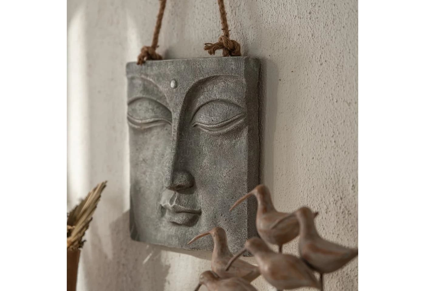 K&L Wall Art Buddha Wandskulptur Grau Steinoptik 3D Wandbild