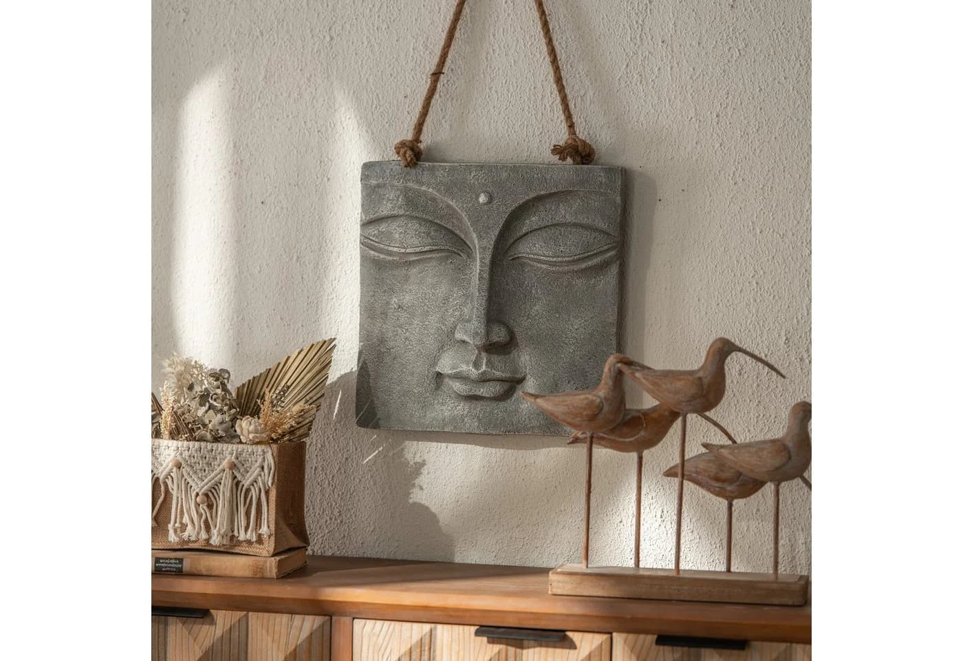 K&L Wall Art Buddha Wandskulptur Grau Steinoptik 3D Wandbild - Bild 2