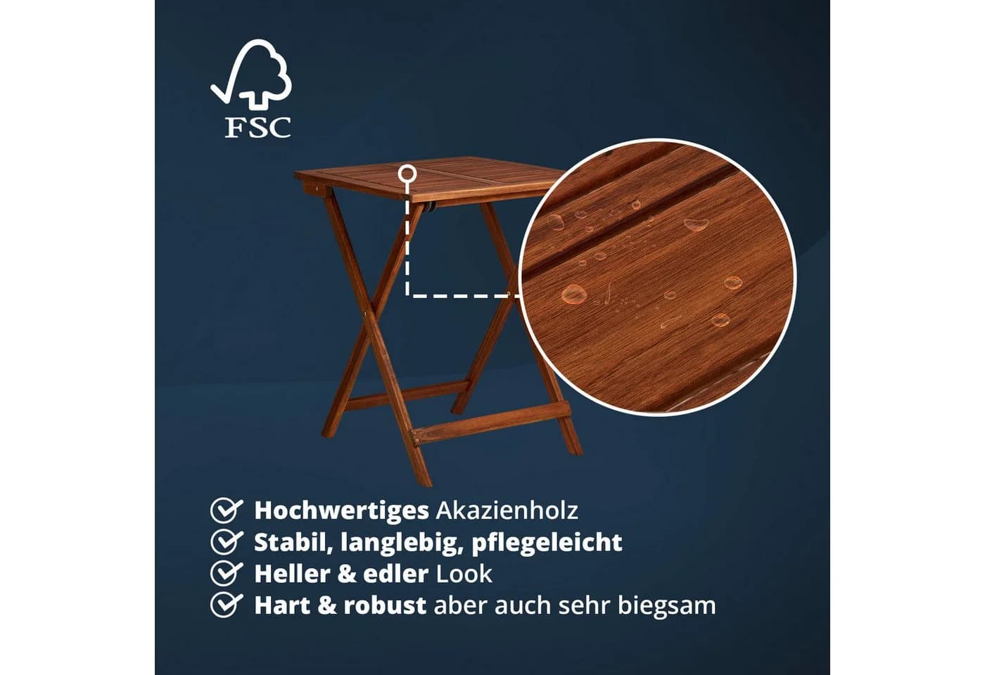 KHG Klapptisch Gartentisch Akazienholz Braun - Bild 5