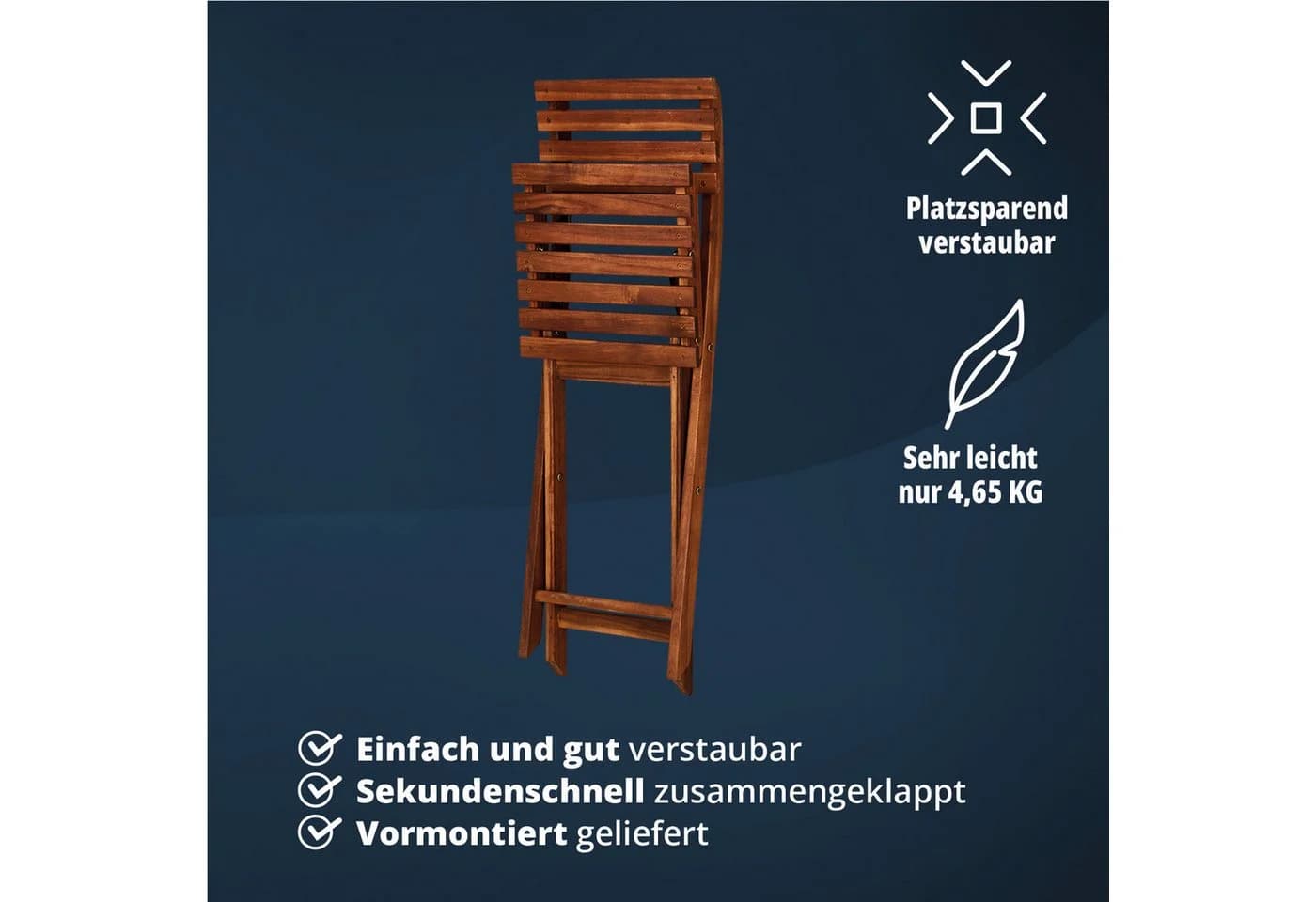 KHG Gartenstuhl Klappbar Akazienholz Braun FSC-Zertifiziert - Bild 4