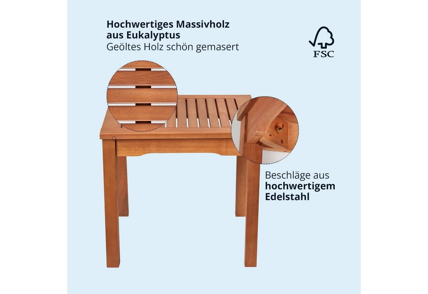 KHG Beistelltisch Balkontisch Eukalyptus Braun - Bild 4