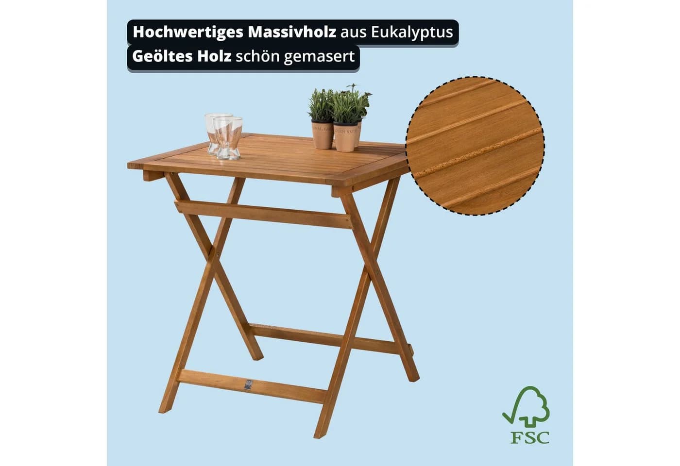 KHG Klapptisch Gartentisch Eukalyptus Braun - Bild 5