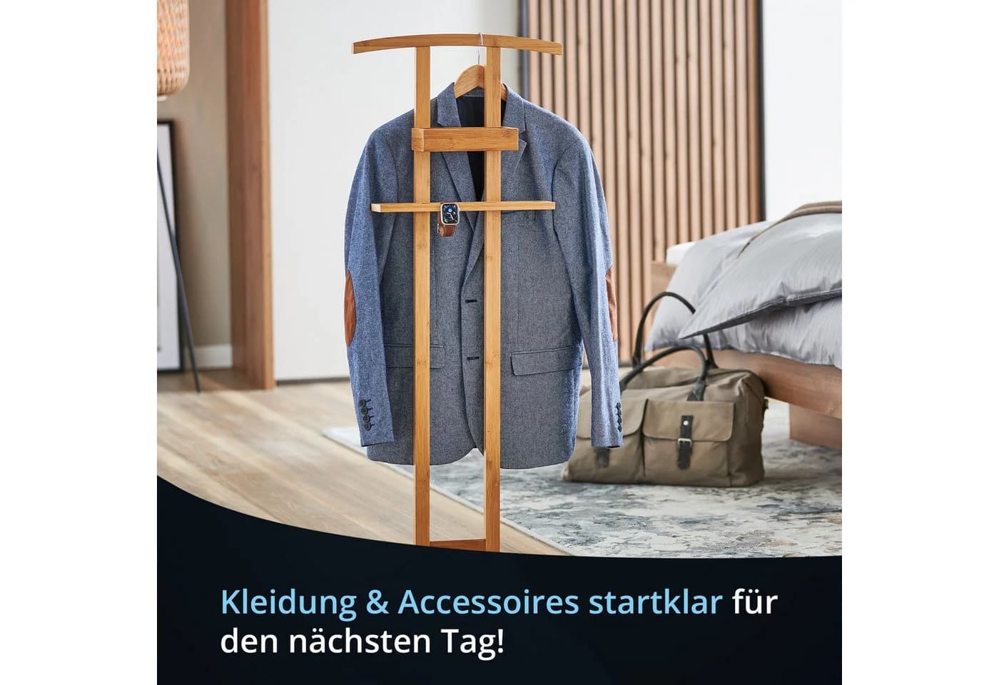 KHG Herrendiener Bambus Echtholz Stummer Diener mit Hosenhalter