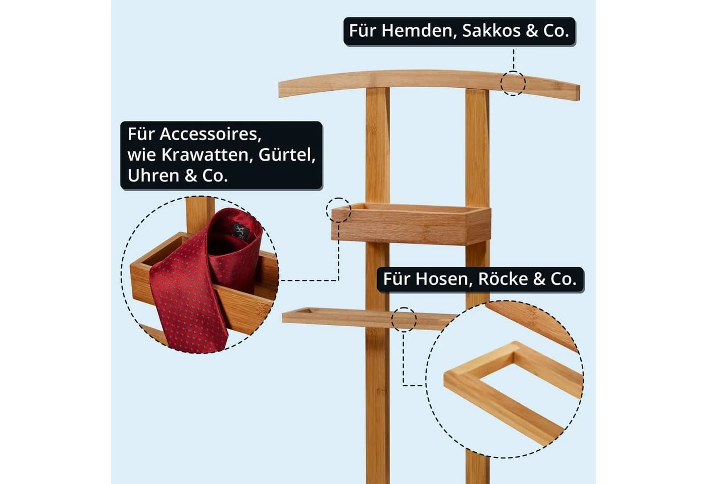 KHG Herrendiener Bambus Echtholz Stummer Diener mit Hosenhalter - Bild 4