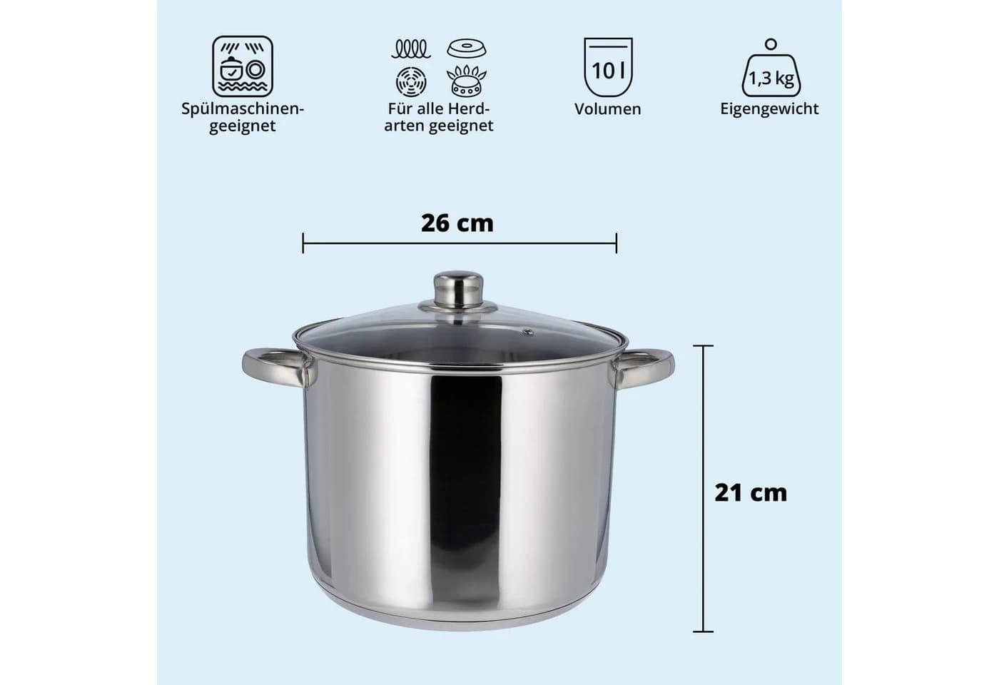 KHG Suppentopf XXL 10L Edelstahl mit Glasdeckel