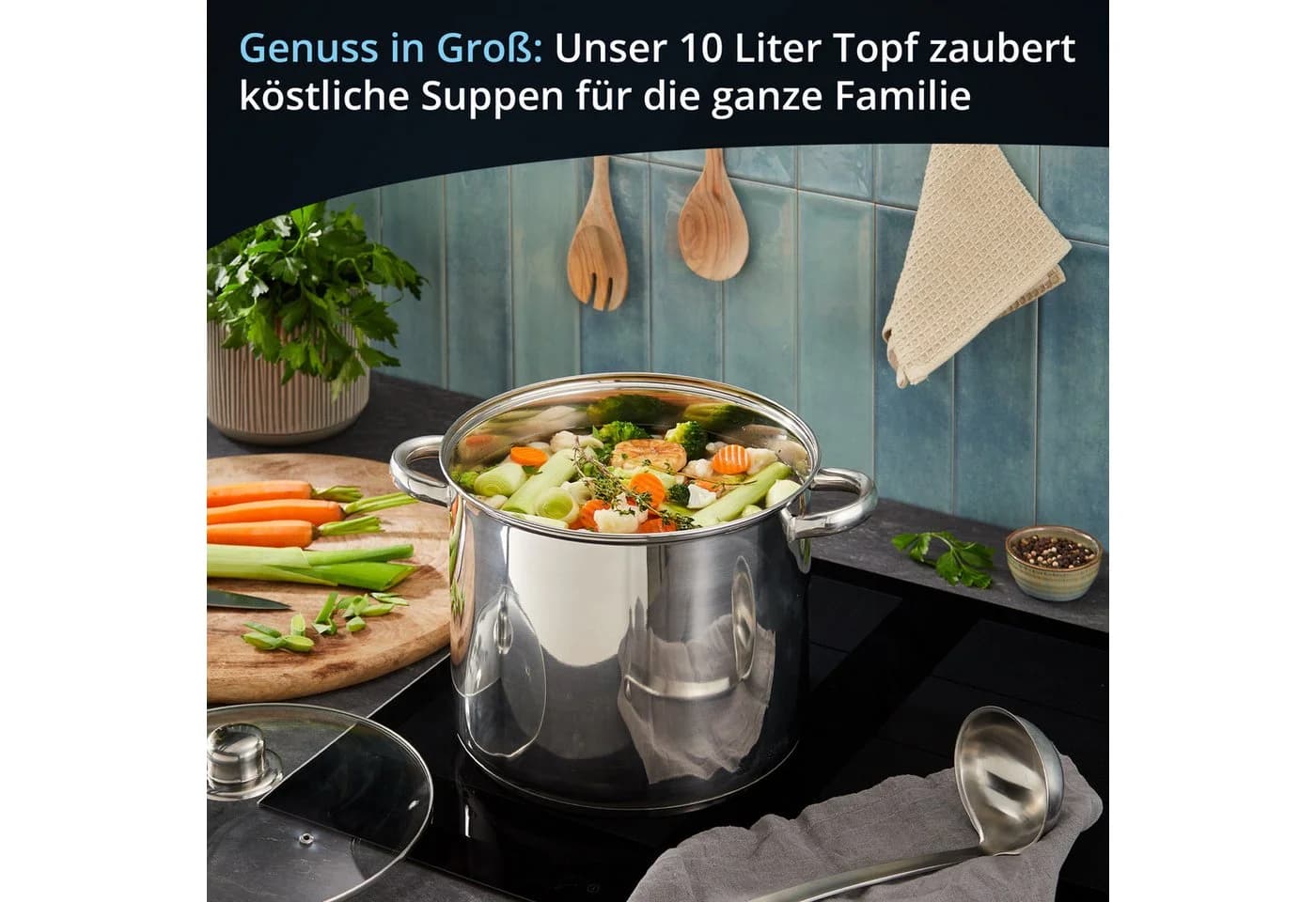 KHG Suppentopf XXL 10L Edelstahl mit Glasdeckel - Bild 3