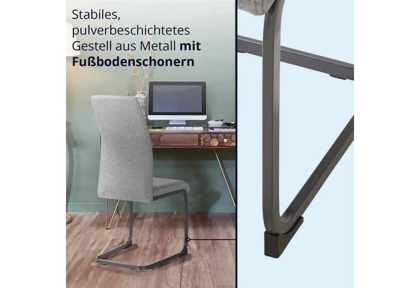 KHG Freischwinger Esszimmerstuhl Grau Industrial Look - Bild 4