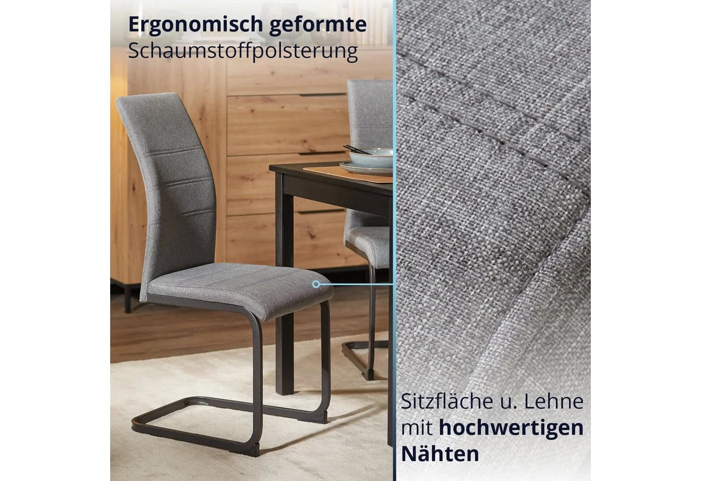 KHG Freischwinger Esszimmerstuhl Grau Industrial Look - Bild 5
