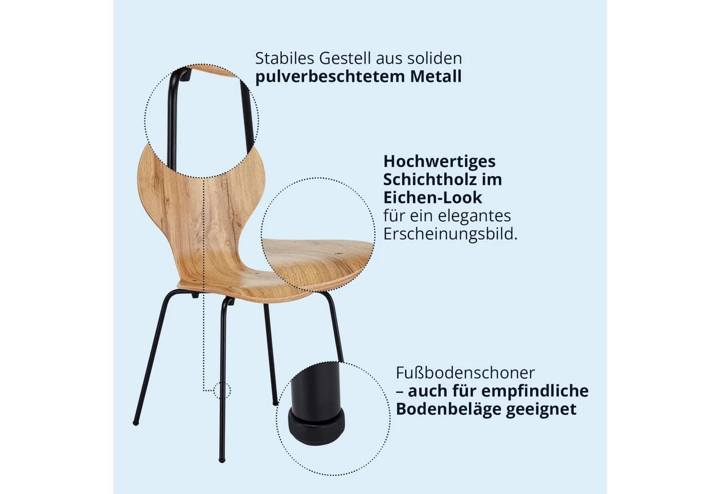 KHG Stapelstuhl Esszimmerstuhl Eiche-Optik Schwarz Metallgestell - Bild 4