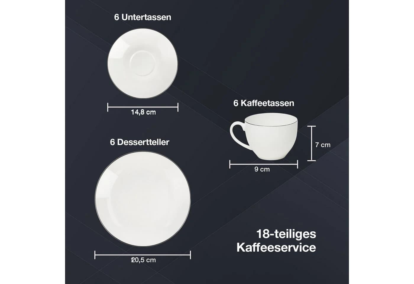 Peill+Putzler Germany Kaffeeservice Bologna 18-tlg. Weiß/Schwarz Keramik