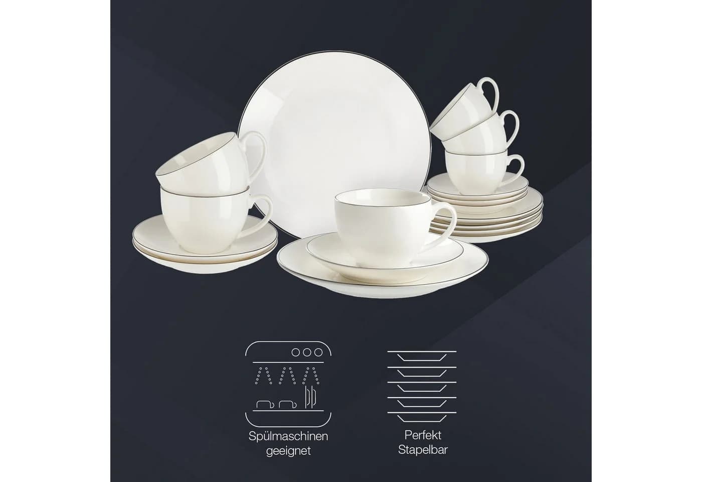 Peill+Putzler Germany Kaffeeservice Bologna 18-tlg. Weiß/Schwarz Keramik - Bild 3