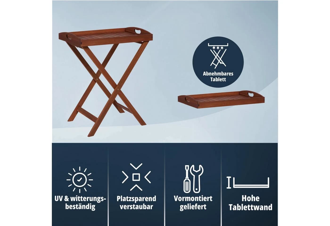 KHG Beistelltisch Gartentisch Akazien-Echtholz Braun Klappbar - Bild 3