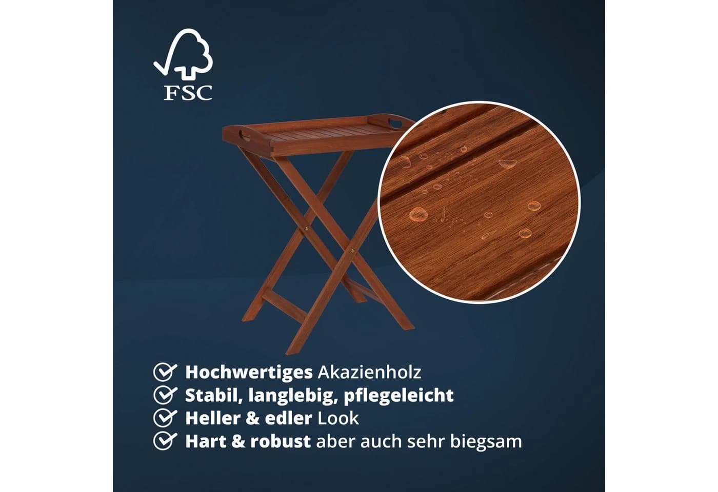 KHG Beistelltisch Gartentisch Akazien-Echtholz Braun Klappbar - Bild 5