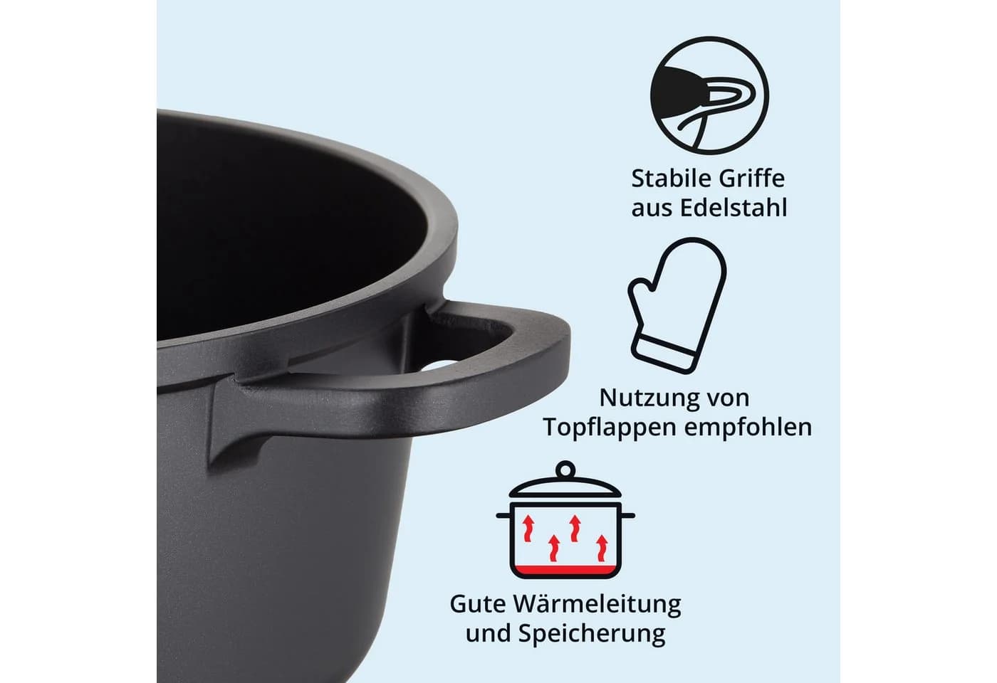 KHG Kochtopf 1,25L Schwarz Aluminium-Guss Antihaft Induktion - Bild 5