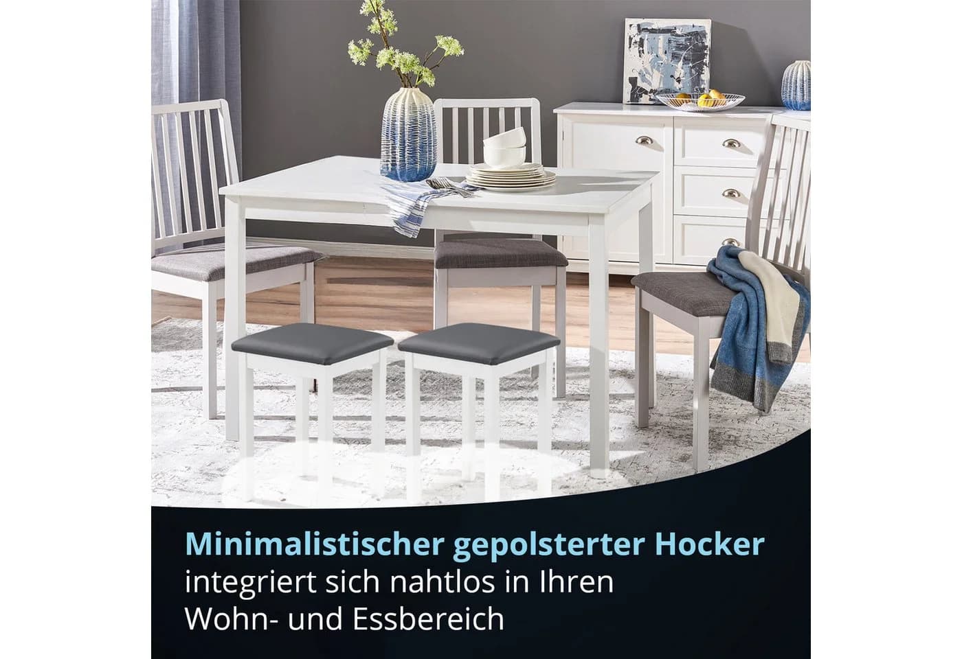 KHG Polsterhocker Weiß Massivholz Buche Landhausstil - Bild 5
