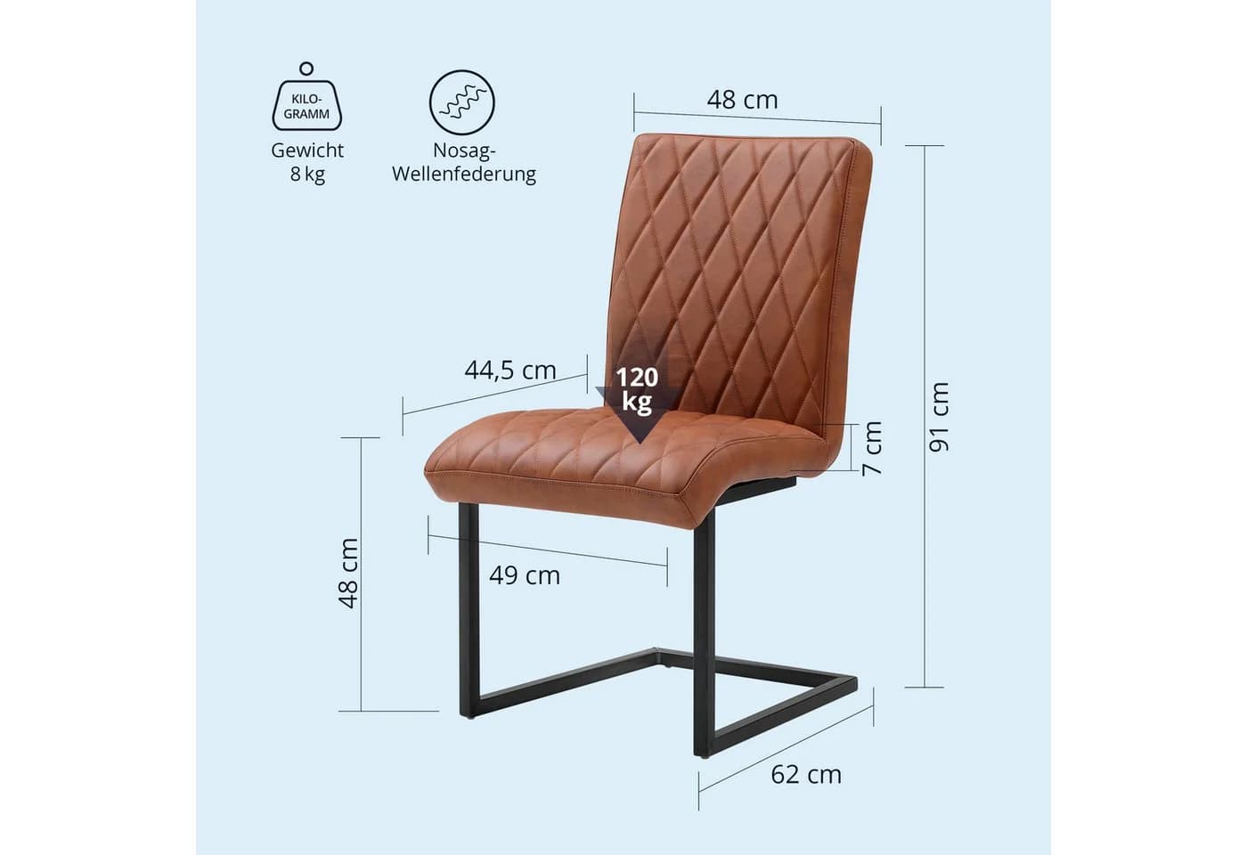 KHG Esszimmerstuhl Freischwinger Leder Braun Vintage Stil